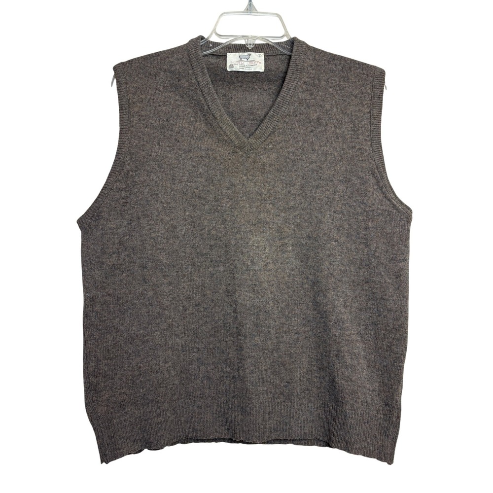 80s Lord Jeff‎ Sweater Vest Mens Large Brown Virgin Lambswool V-Neck Made USA